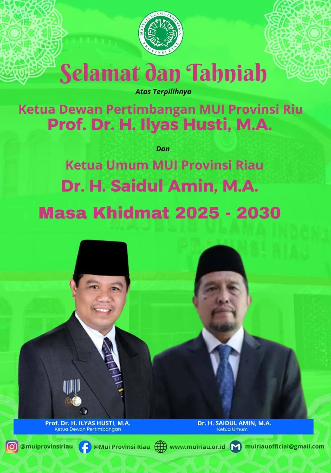 MUI Provinsi Riau Tetapkan Pimpinan Masa Khidmat 2025–2030