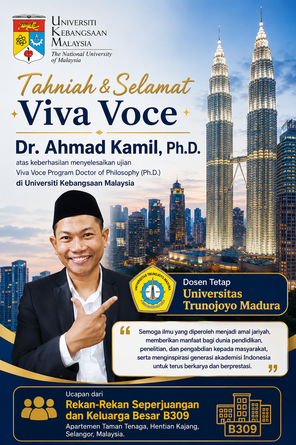 Dosen Tetap Universitas Trunojoyo Madura Raih Gelar Doktor di Universiti Kebangsaan Malaysia