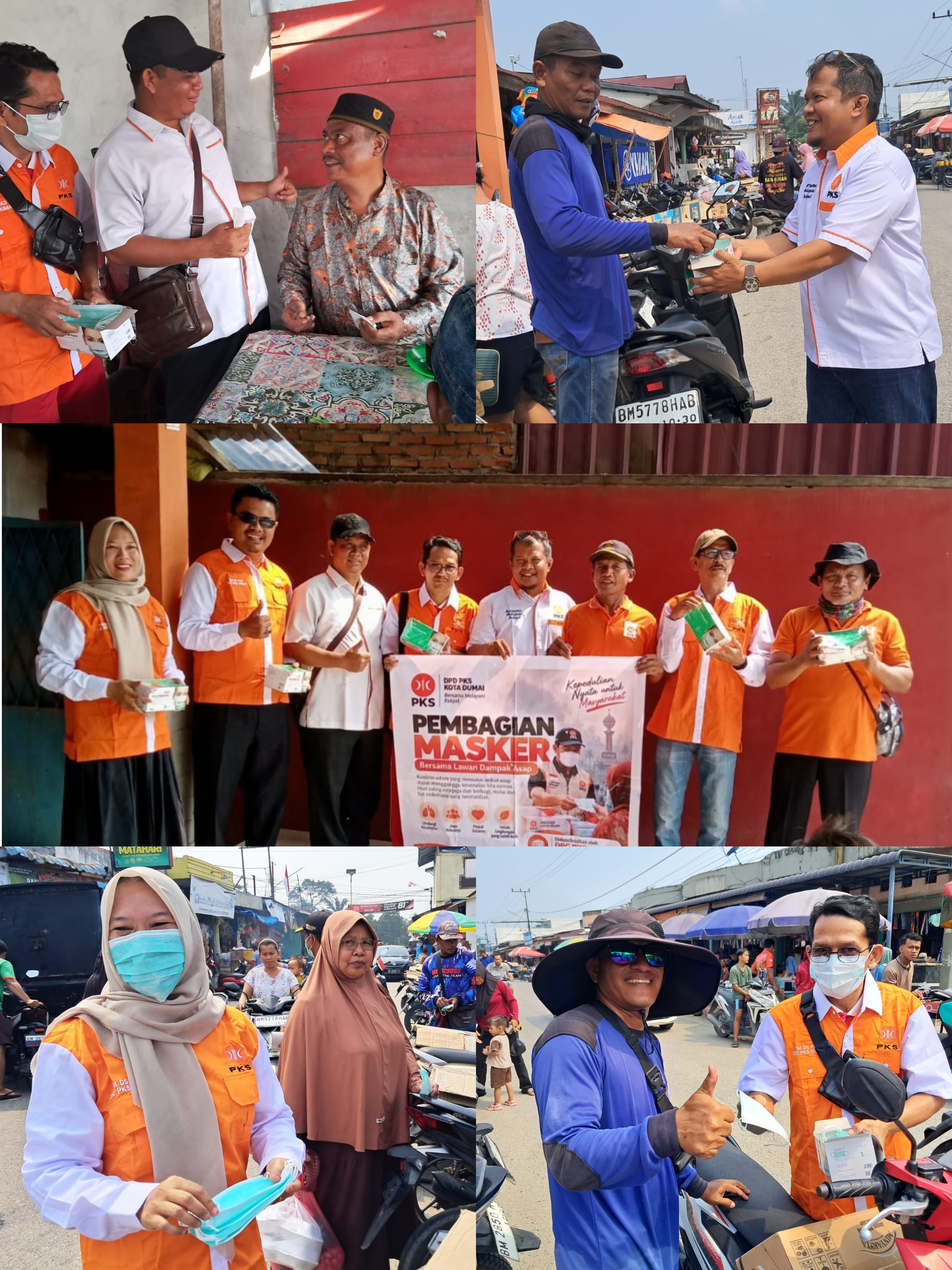 Kabut Asap Masih Menyelimuti Dumai, PKS Bukit Kapur Bagikan Masker Gratis di Pasar Sukaramai